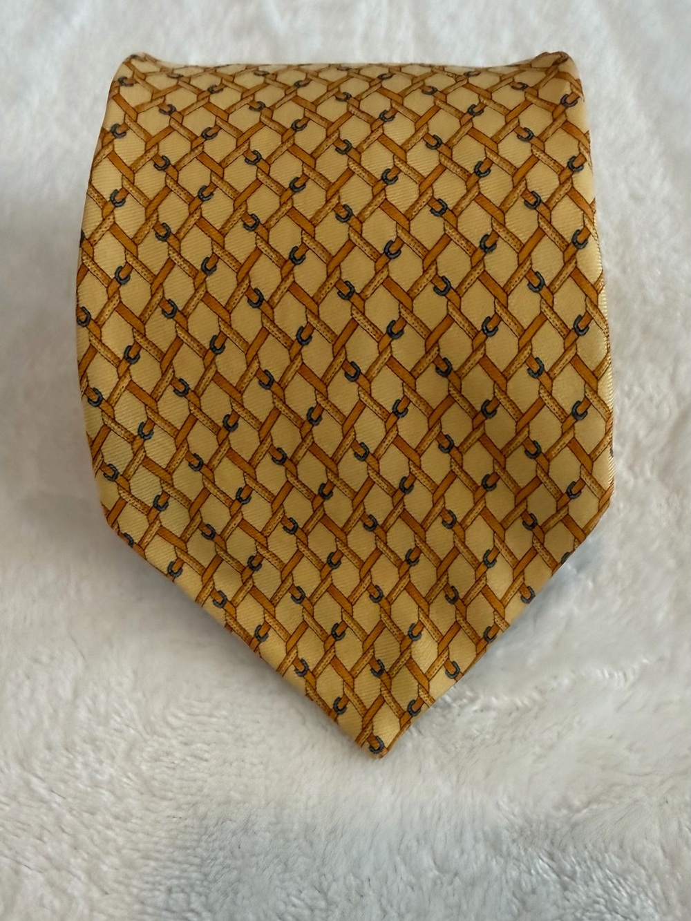 Brooks Brothers Makers Silk Tie Gold Equestrian Print Made in USA